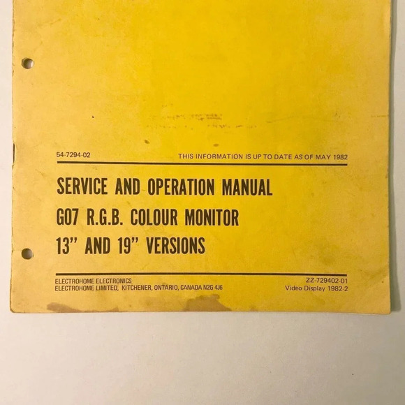 Vintage 1982 Service Manual Electohome G07  19 Inch RGB Colour Monitor Damaged - Picture 2 of 16